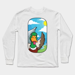 duck cartoon tongue plane window Long Sleeve T-Shirt